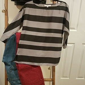 LOFT Navy/Silver/Grey Striped Blouse